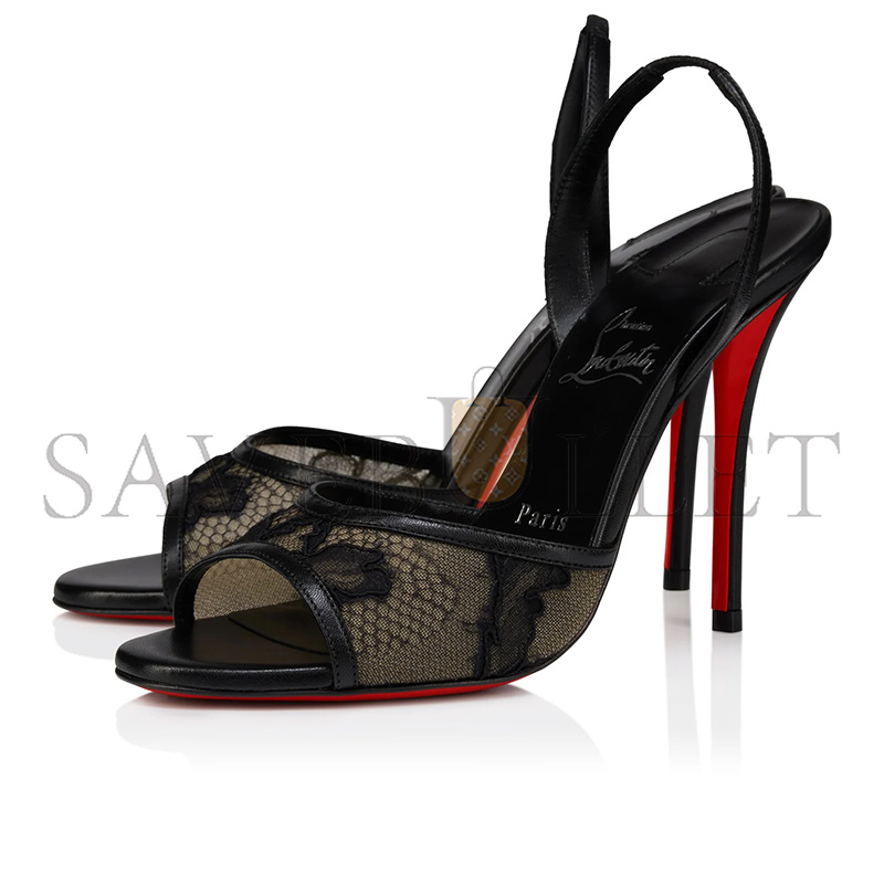 Chr1st1an LOUBOUTIN MISS Z LACE-TRIMMED LEATHER SLINGBACK 100MM SANDALS 3260762B439